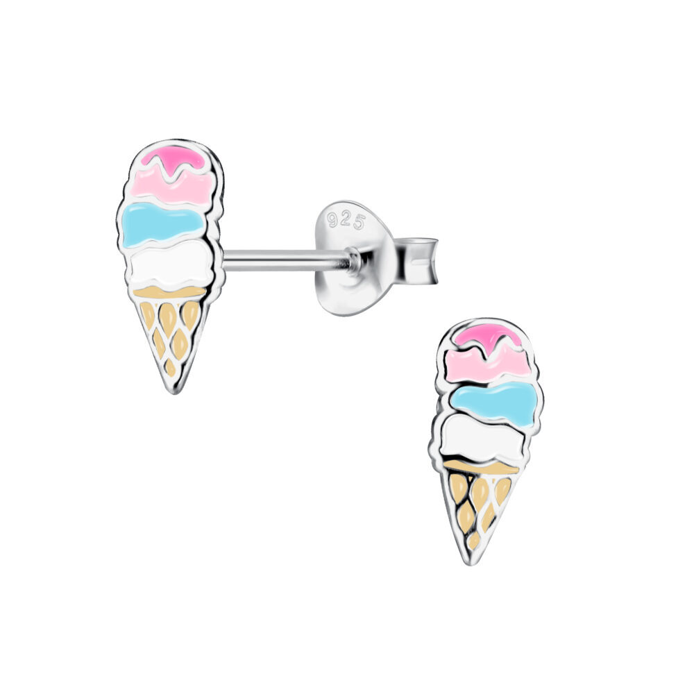 Ice Cream Stud Earrings 10mm in 925 Sterling Silver for Stylish Charm