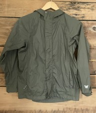 Girls White Sierra Rain Wind Jacket With Hood Full Zip Youth Sz M Olive Green
