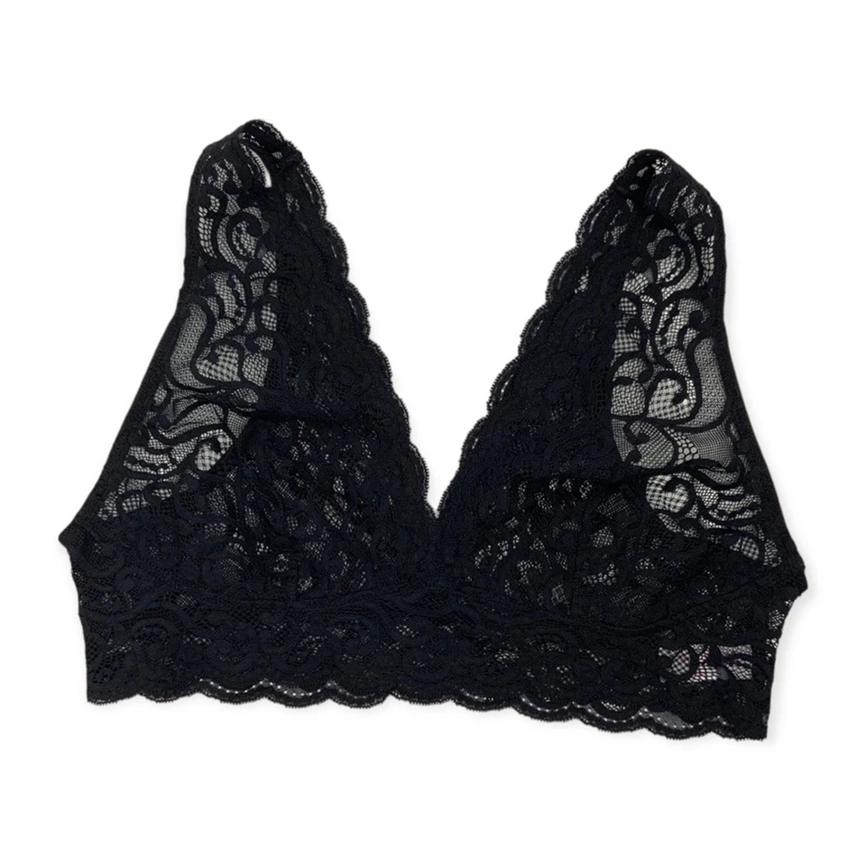Lily of France Sheer Black Floral Lace Plunge Bralette Size XL - Image 3 of 4