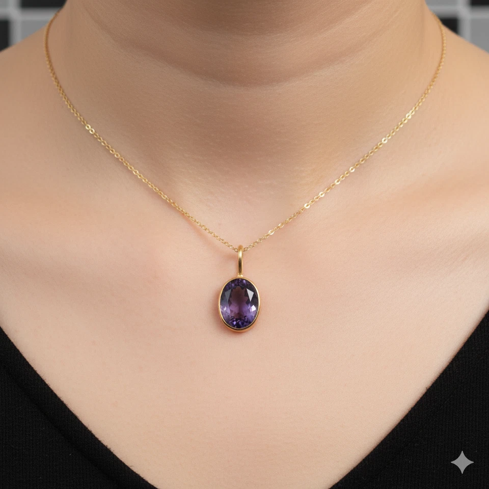 Natürlich Amethyst Gold Anhänger, 14kt Handgemacht Schmuck, Weihnachts Gift - Bild 3 von 4