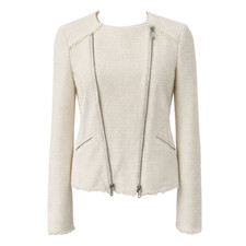 Pinko Boucle Biker Fitted Jacket Moto Zip Ivory Ecru UK 10 Casual Smart