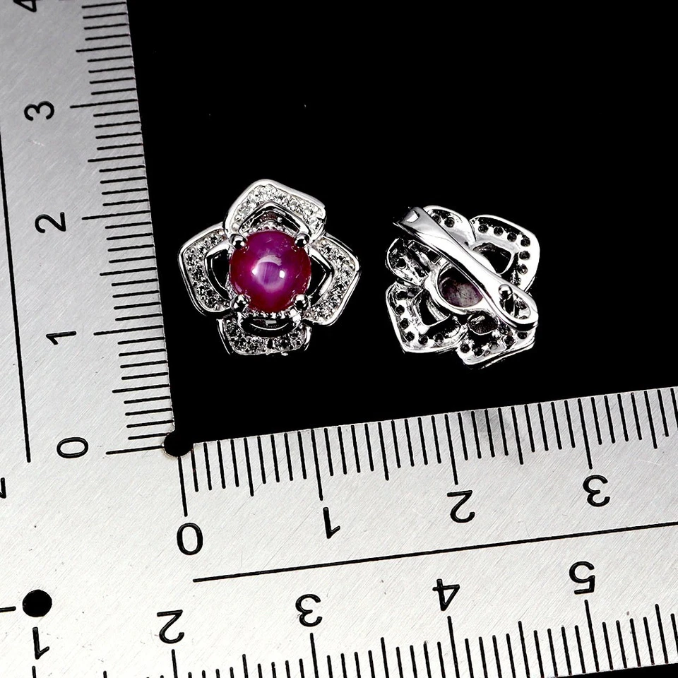 925 Sterling Silver Earrings Round 6 Rays Star Ruby 6mm Topaz Gemstone Jewelry Foto 3 de 4