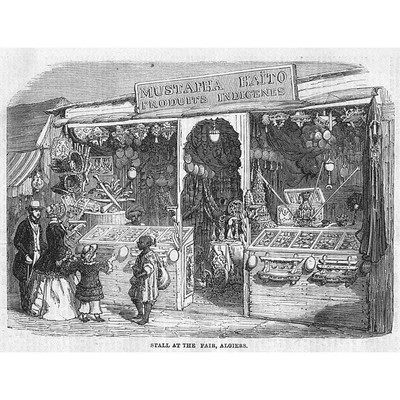 ALGERIEN Ein Stand auf der Messe in Algier - antiker Druck 1859