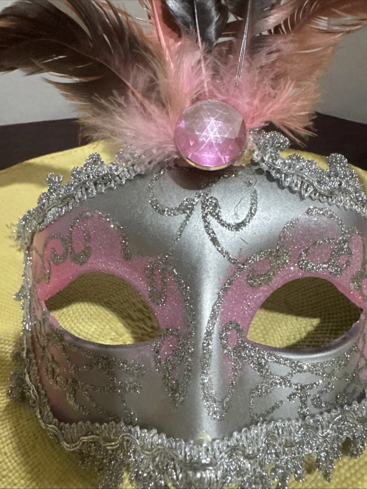 Carnival/Festival Venetian Style Feather String Tie Masquerade Mask Gold /Teal - Image 2 of 4