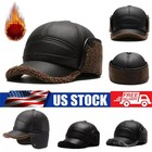 Winter Leather Baseball Cap, Adjustable Men's Hat with Earflap, Soft Hunting Hat