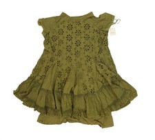 Free People Dress Womens S Green Eyelet Lace Ruffle Hem Short Trapeze Boho