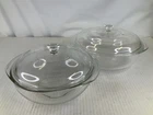 Pyrex #626 and #624 Clear  Glass 2/3 Qt. Round 9” and 10” Casserole Baking w/Lid
