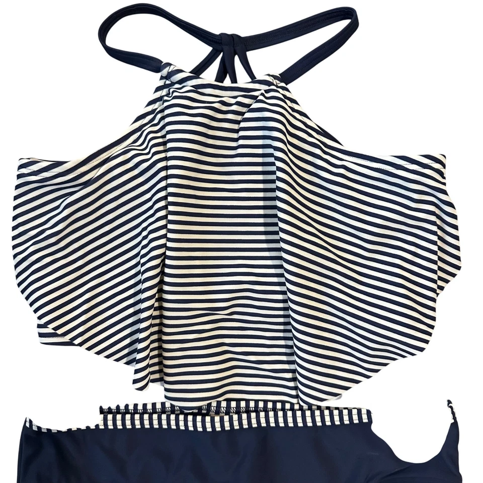 Traje de baño Abercrombie niños niñas 13/14 azul marino blanco rayas bikini de dos piezas Foto 4 de 4