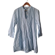 NWT Madewell Pleated Split neck Mini Shirtdress Blue White Stripe Womens Size XS