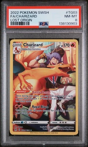 2022 POKEMON SWORD & SHIELD LOST ORIGIN #TG03 FULL ART/CHARIZARD PSA 8