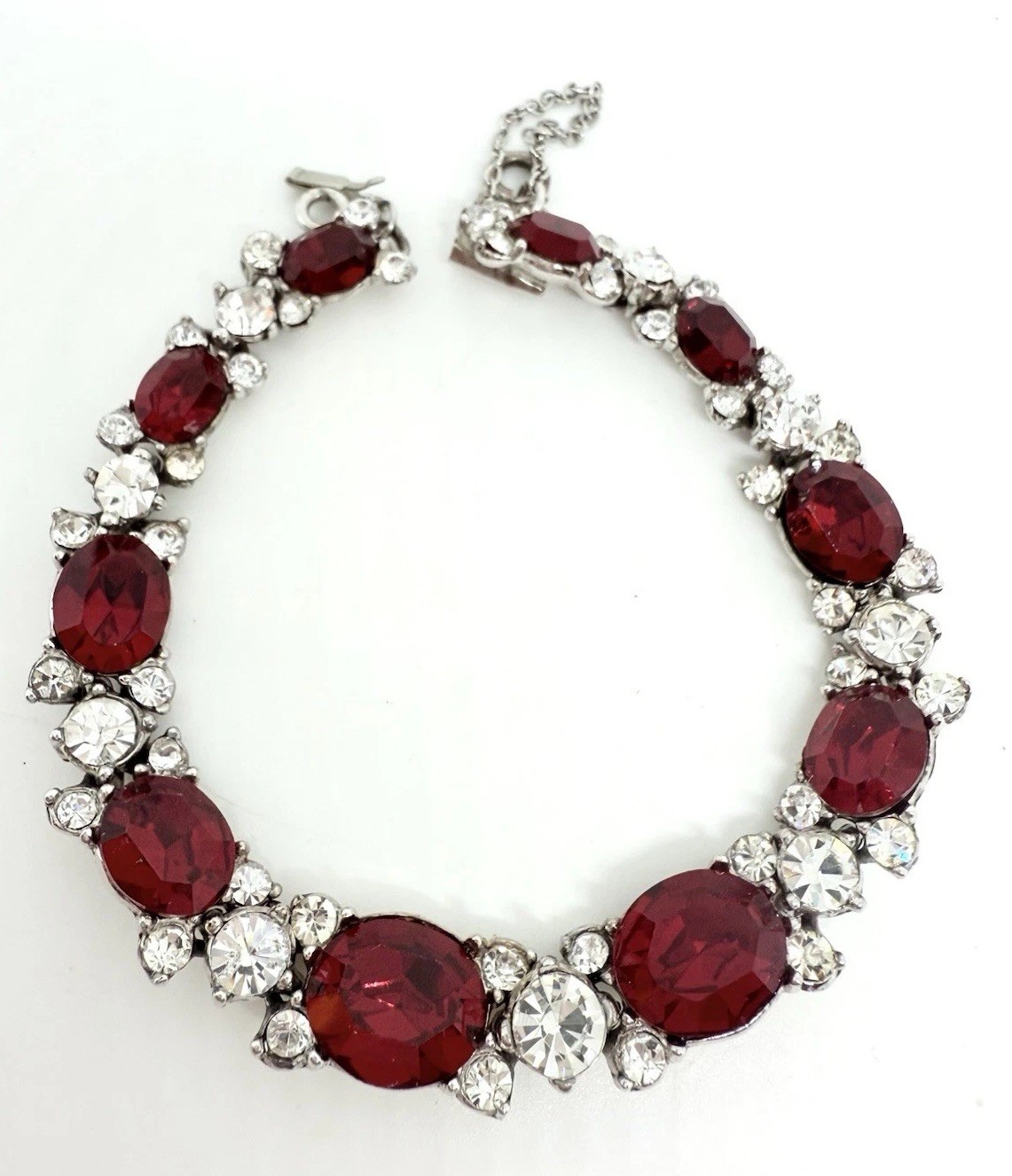 BOGOFF Ruby Red & Clear Rhinestone Bracelet Rhodi… - image 3
