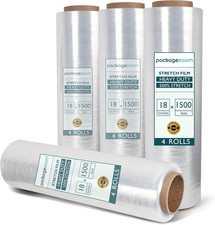 4 Rolls Clear Stretch Wrap Film 18 X 1500 Feet Plastic Wrap for Moving, Packing