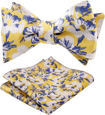 Mens 2pcs Classic Floral Pattern Self-tied Bow Tie and Handkerchief Set