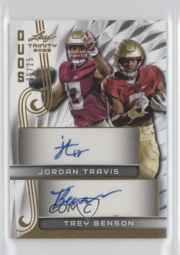 2023 Leaf Trinity Duos White Gold /25 Jordan Travis Trey Benson #TD-12 Auto 1k0w
