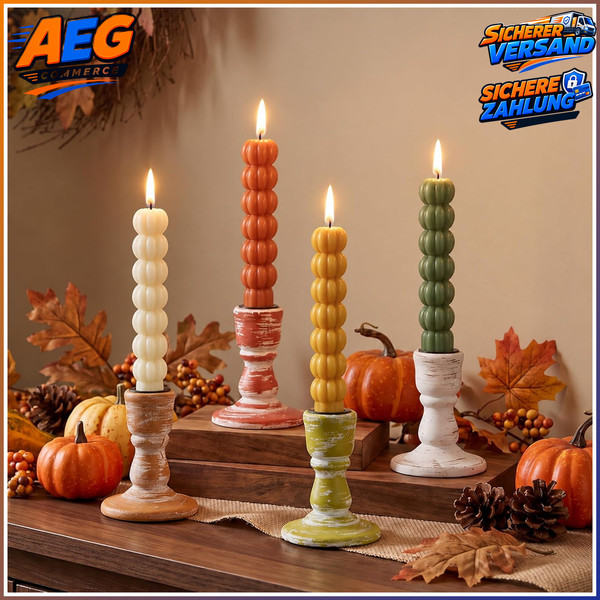 Kerzenhalter Holz 4 StüCk Rustikal Herbstdeko Tischdeko Weihnachten-image