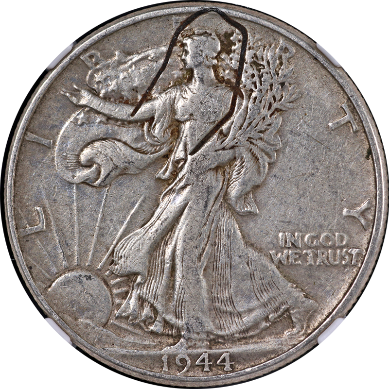 1944 Walking Liberty Half NGC XF40 Mint ERROR - Struck in Staple