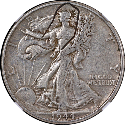 1944 Walking Liberty Half NGC XF40 Mint ERROR - Struck in Staple