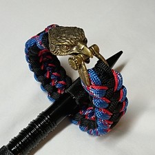 Blue Red Black Paracord Bracelet with Brass Eagle Head Shackle
