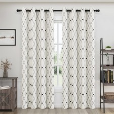 Black and White Linen Curtains 84 Inch Length 2 Panels Set for Living Room Gr...