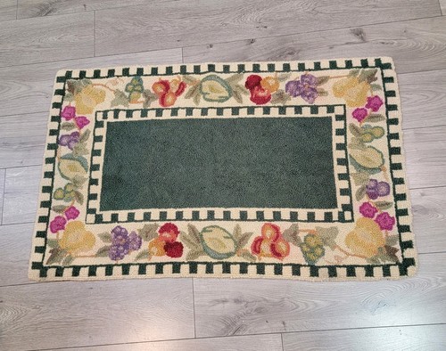 Vintage Hooked Wool Fruit Botanical Rug Mat 28" x 47"