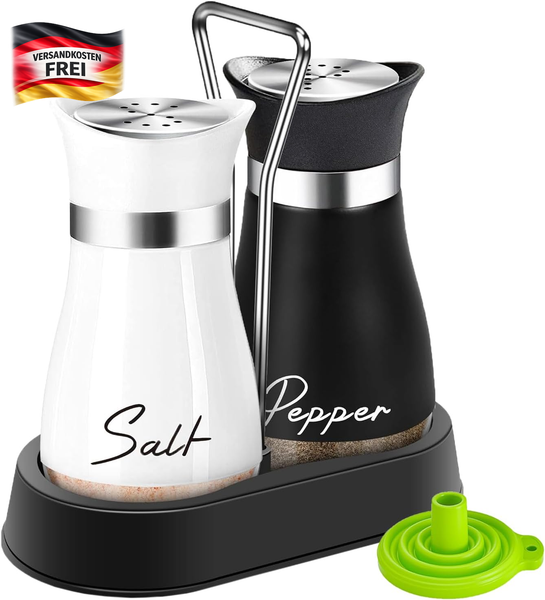 Salz Und Pfefferstreuer Set Mit Halter,Salz- Und Pfefferstreuer Set Edelstahl Mi-image