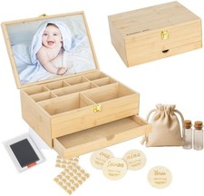 Baby Keepsake Box with 5 Additional Memory Items   Bamboo Memory Box for Baby