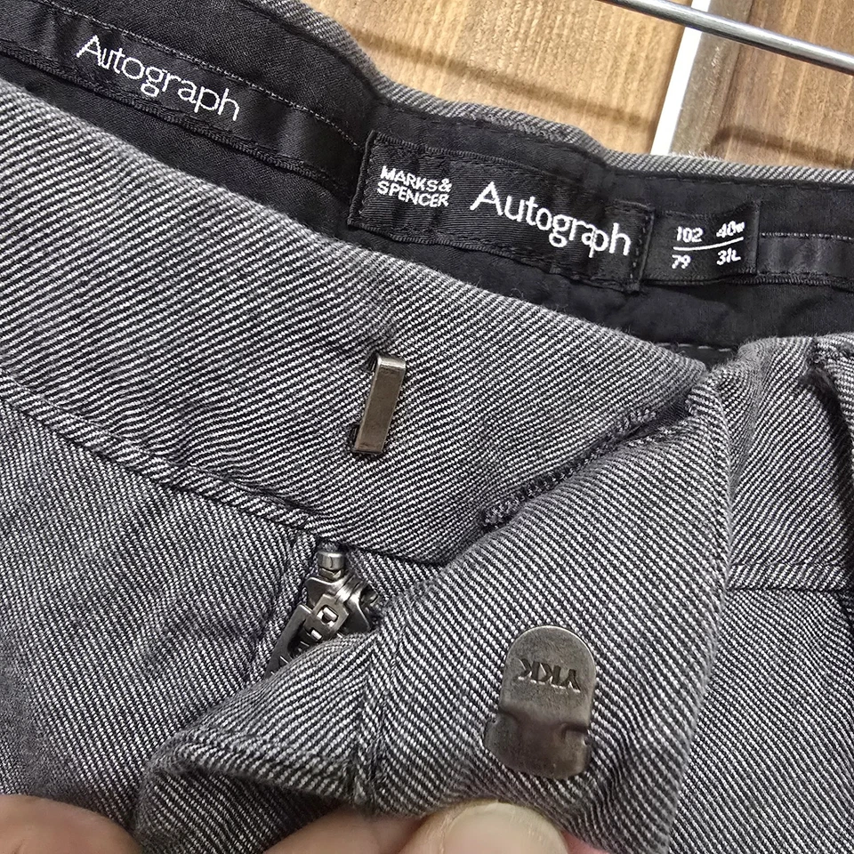 Pantalones de vestir Marks & Spencer autógrafo gris sarga para hombre 38x30 frente plano Foto 4 de 4