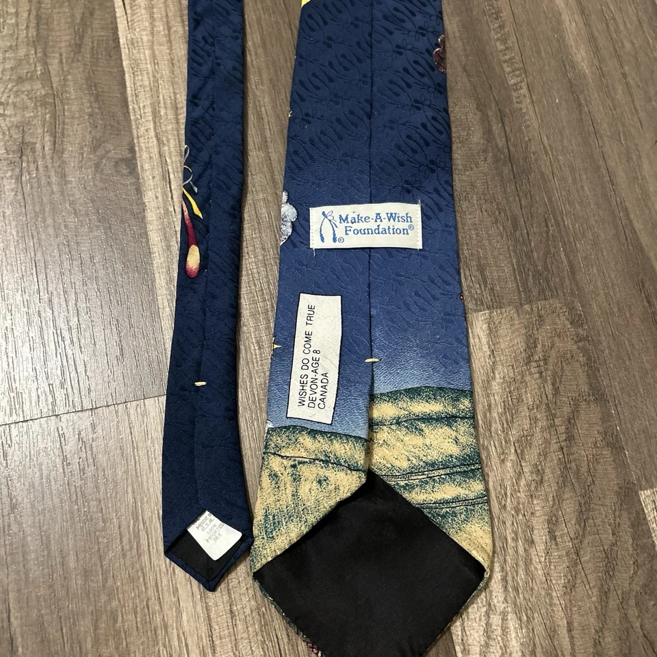 Base Make A Wish Corbata Hombre 100% Seda Azul Granate Ángel Ciudad Estrella Pintura Foto 3 de 4