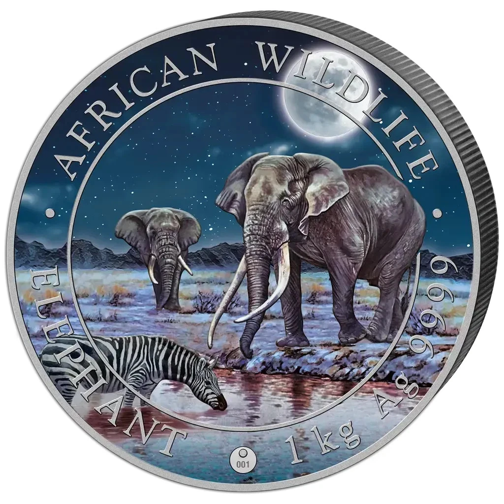 Silbermünze 1kg Elefant Giant Moon 2026 - Somalia - Stempelglanz in Farbe