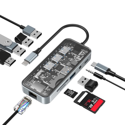 USB C 10-in-1 Docking Station Multifunctional Laptop Gigabit Ethernet Port - Afbeelding 5 van 7
