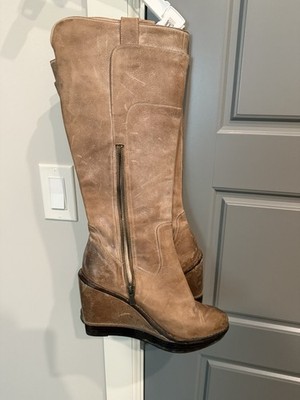 FRYE Paige Wedge Brown Leather High Wedge Boots SZ