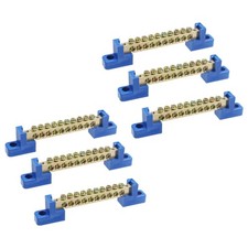 6 PCS 10 Positions Terminal Bus Bar Block Brass Wire Screw Grounding Blue