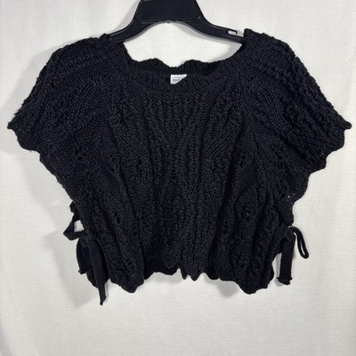 Women s Anna &Ava black, open-knit, cropped sweater top with side ties