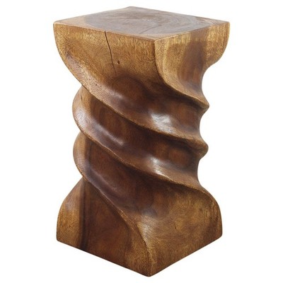Haussmann Wood Triple Twist End Table 12x12x22 in Height Walnut Oil