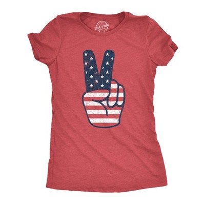 Womens Peace Sign American Flag T Shirt 4th Of July USA Patriotic Party Graphic