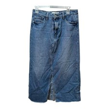 Women's Denim Maxi Skirt Blue Jean Front Slit Raw Hem Y2K 90s Grunge