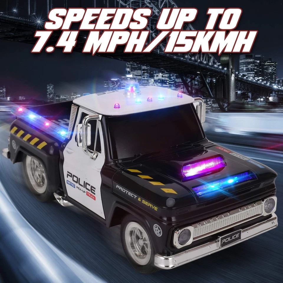 RC Remote Control Police Pickup Truck Toy Vehicle with Lights and Sirens | 1:... - Image 4 of 4