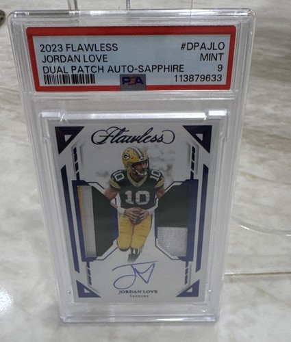 Panini 2023 Flawless Jordan Love Packers Dual Patch Auto Sapphire PSA 9 /10