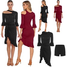 Womens Outfits With Side Drawstring Sets Irregular Hem Dance Dress Costume