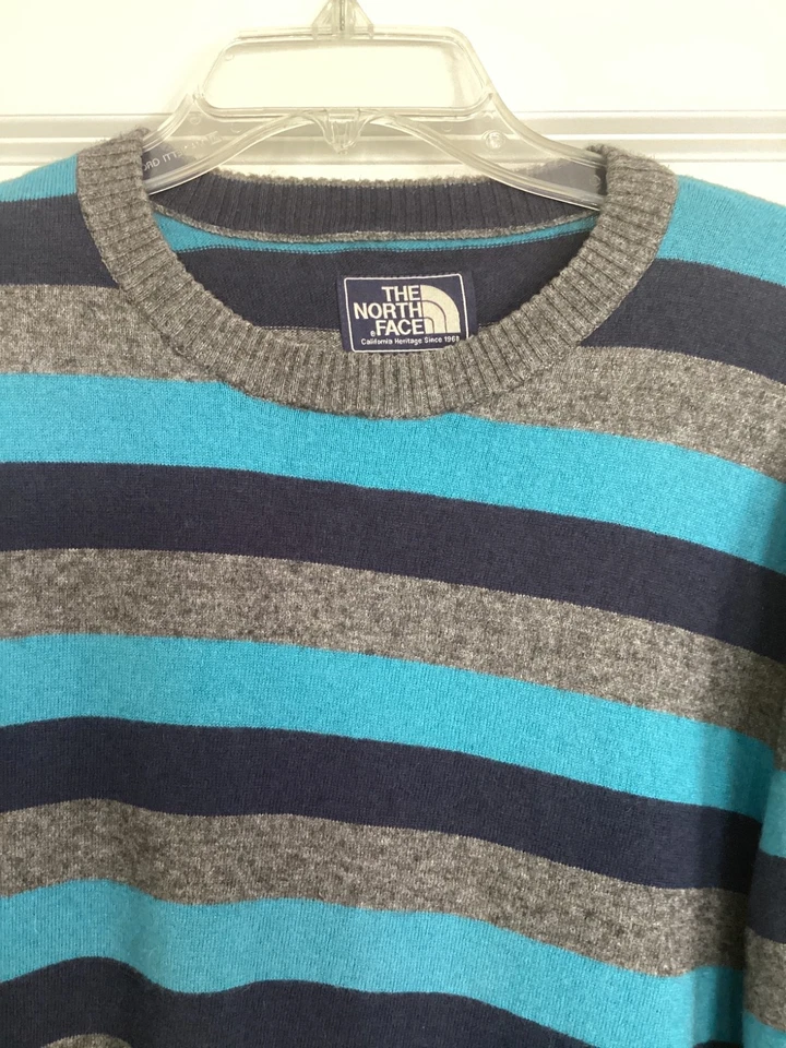 The North Face Sweater Wool Blend Pullover Men's L Blue Gray Striped Classic - Image 2 of 4