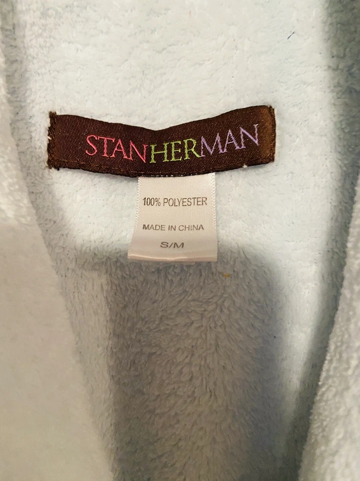 Stan Herman Fluffy Baby Blue Plush Robe Sz. S/M W/pockets Tie Wrap - Image 2 of 3