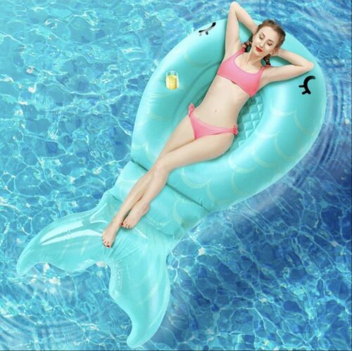 Inflatable Mermaid Pool Float Floatie - 86.6”×45.3”×17.7” Giant Pool Raft...