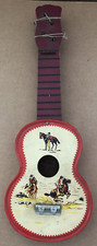 Vintage TIN LITHO Cowboy Western Toy Guitar Horse Wooden Cardboard