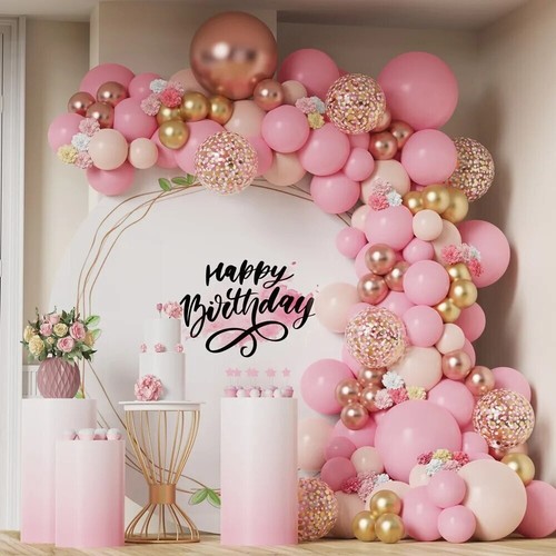 Rosa Rehe Gold Bogen Set + Girlande Helium 100 Stück Luftballons BABYPARTY Hochzeit UK - Bild 1 von 3