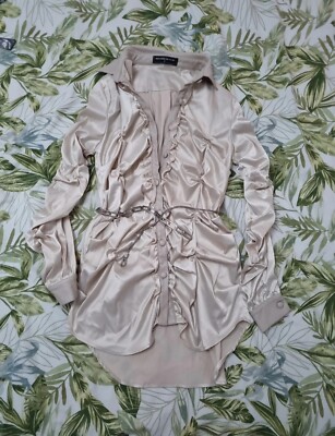 MDV ruched satin shirt dress beige | eBay UK