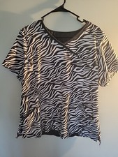 Cherokee Gray Zebra Print Scrub Top Size XL