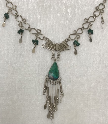 Alpaka (deutsch) Silber Halskette 15" natürlicher dunkler Türkis - Bild 1 von 5