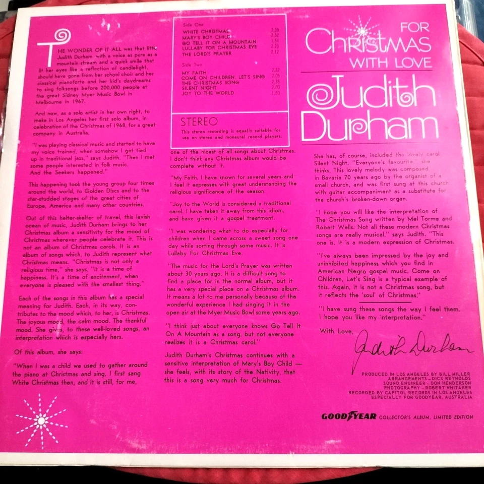 Judith Durham. For Christmas with Love. 'Collector's Album', 1968 - Image 3 of 4