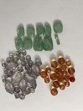 Jewelry Making Lot  Sm-Lg Beads - Green, Amber and Clear