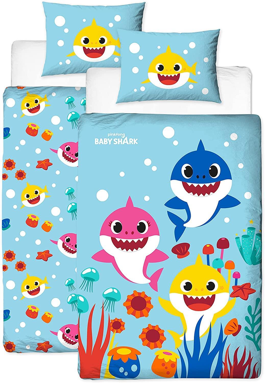 Official Baby Shark Rainbow Single Panel Duvet Cover Reversible Kids Bedding Set
